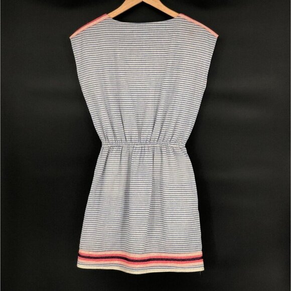 THML Women's Striped Embroidered Mini Beach Dress Size S Coastal Summer Tassels - Picture 2 of 9